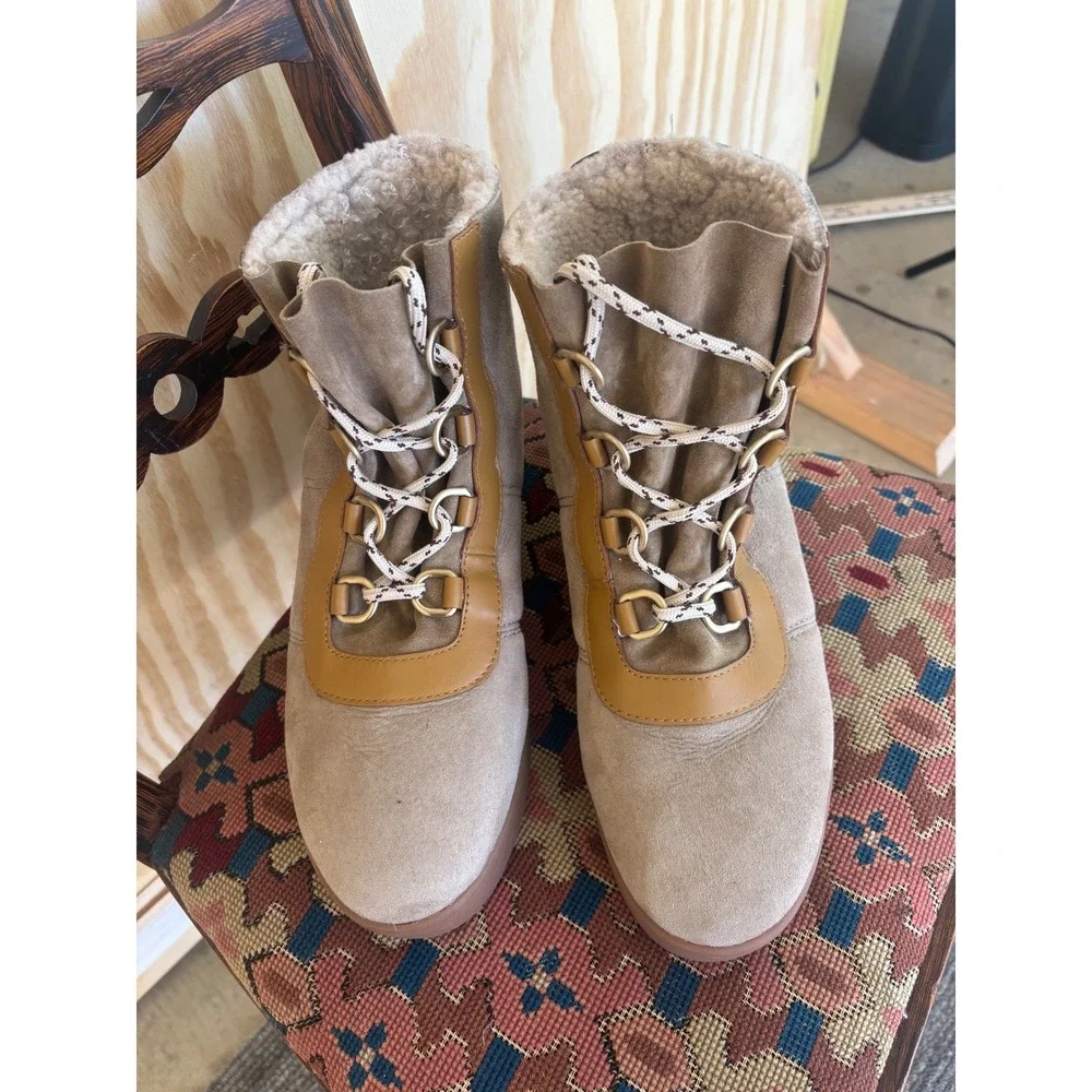 Rag & Bone Oslo Taupe Suede Shearling Lined High Top Boots women's 10.5 Gum Sole